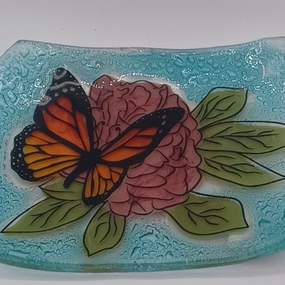 Decorative Glass Plate with Butterfly Design